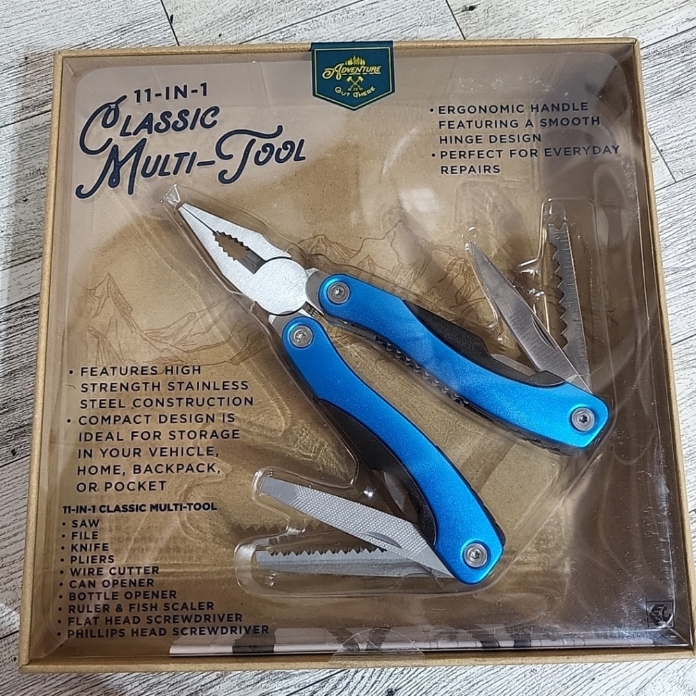 Adventure Men's 11 In 1 Multi Tool Pliers Saw Wire Cutter Tool Navy Blue‎ NEW